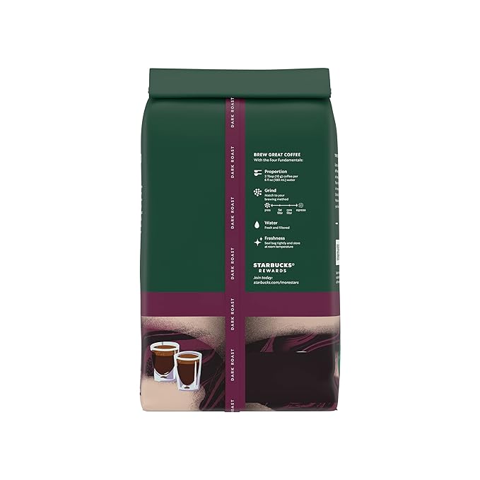Starbucks Whole Bean Coffee, Dark Roast Coffee, Espresso Roast, 100% Arabica, 6 bags (12 oz each)