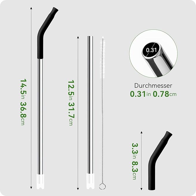 Snowfall Metal Straw for Stanley 40 OZ Cup, Long Reusable Stainless Steel Replacement Straws with Silicone Tip for Simple Modern 40 OZ Tumbler (Black)