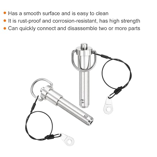 uxcell 1 Pcs Quick Release Pin, 1/2" x 1.5"(Dia. x L) Push-Button Ball Locking Pin 304 Stainless Steel Ring Handle Locking Pin with Wire for Audio Bimini Top Marine, Silver