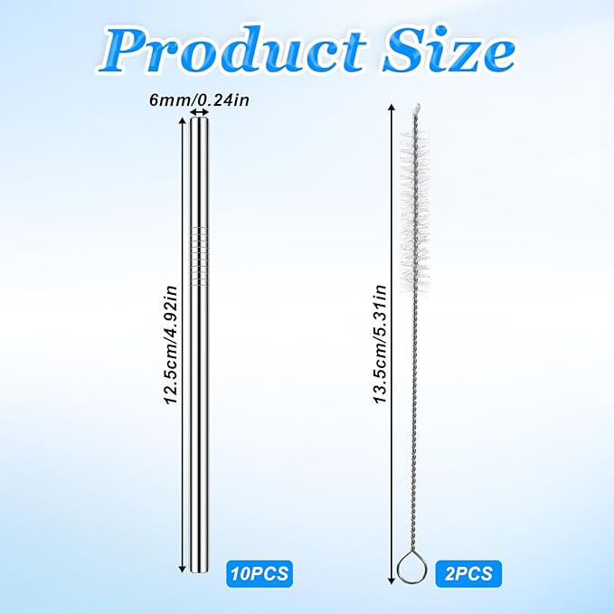 10 Pack 4.7 Inch Short Metal Cocktail Straws Reusable Stainless Steel Straws Drinking Straws Steel Straws Drinking with Cleaning Brush for Coffee Mugs, Small Glasses or Cups