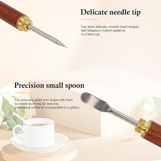 Latte Art Pen 1Pcs,Stainless Steel and Brass with Rosewood Handle of Tools - Barista Tools for Art on Latte,Cappuccino,Espresso - Perfect Coffee Accessories for Coffee Bar