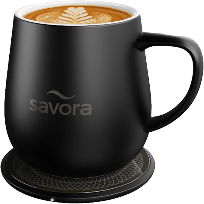Temperature Control Smart Mug with Wireless Heating Pad - 12oz Ceramic Coffee Mug Warmer | Maintains 135°F Self Heating Cup | IntelliHeat Technology | USB-C Powered - Black