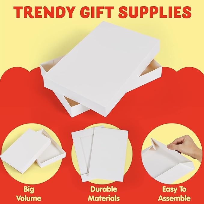 JOYIN 12PCS 17" Christmas Shirt Gift Boxes with Lid for Presents, Extra Large 4" Deep White Paper Box, 4 Assorted Different Size Robe Box for Clothes, Xmas Birthday Holiday Wedding Gift Wrapping Decor