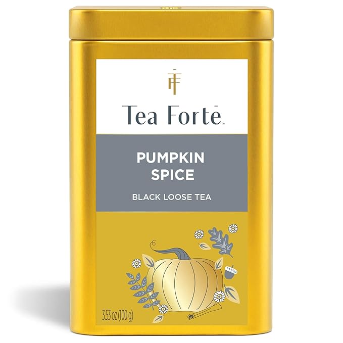 Tea Forte Pumpkin Spice Premium Loose Leaf Caffeinated Black Tea Blend Canister, Makes 35-50 Cups