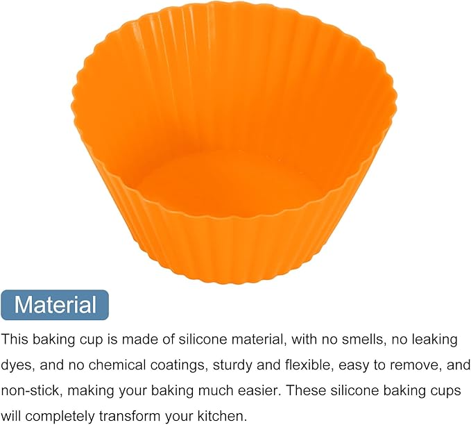 uxcell 36Pcs Silicone Cupcake Liners, Non-Stick Baking Cups, for Cooking Eggs, Baking Muffins and Make a Cake(Orange)