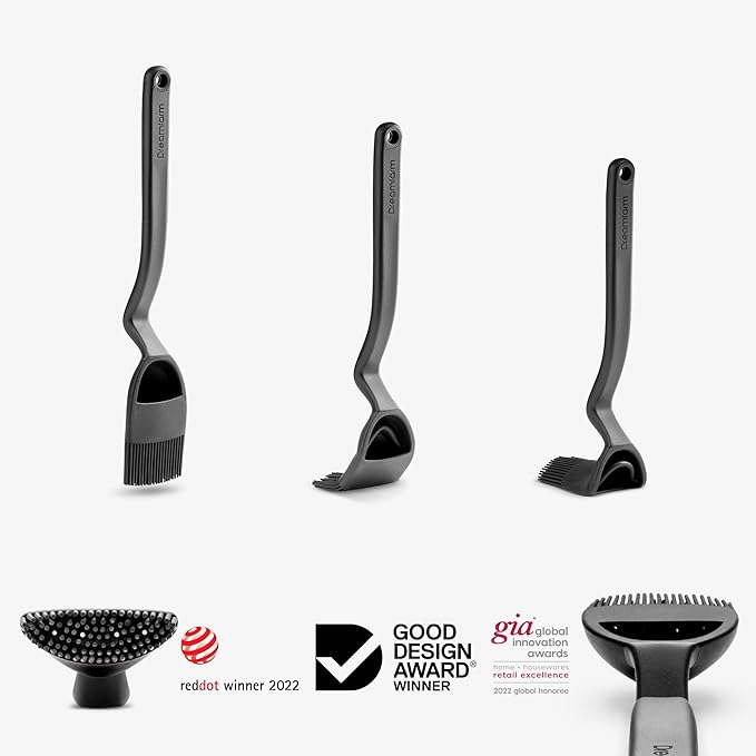 Dreamfarm Brizzle 3-In-1 Flexible Silicone Sit-Up Basting, Drizzle, Scooping Brush with In-Built Sauce Resevoir - Black
