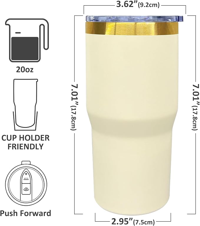 20 oz Tumbler Stainless Steel Tumbler with Lid and Straw, Double Wall Vacuum Insulated Travel Coffee Mug for Laser Engrave, Powder Coated Cups for Hot and Cold Drinks (Cream,1 pack)
