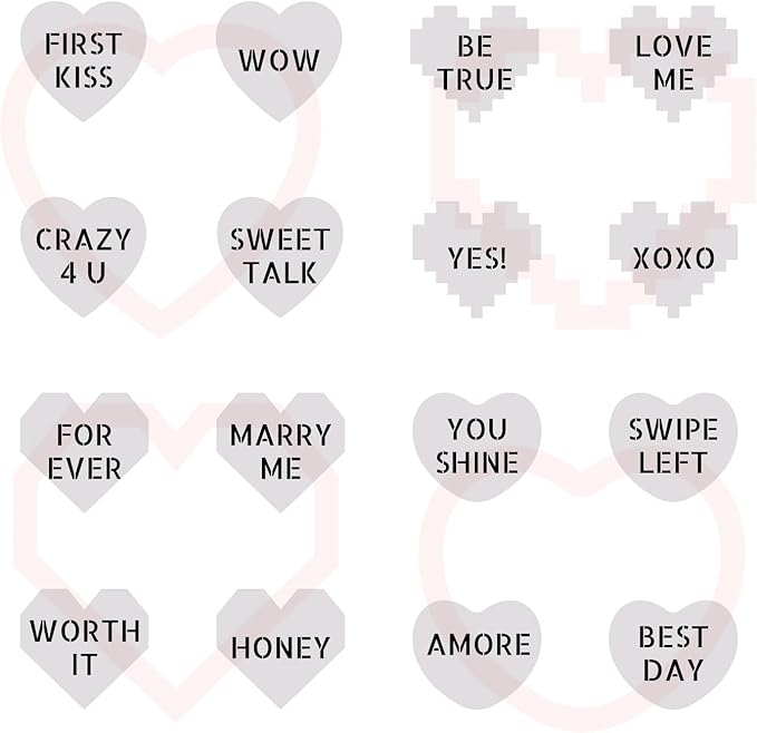 Mini Heart Conversation Cookie Cutter and Stencil Set Bundle Family Love Bakery Cutter Valentine Stencils DIY Bakery for Wedding Holiday and Lover Kids Painting Coloring Pages Comb (Mini Heart)