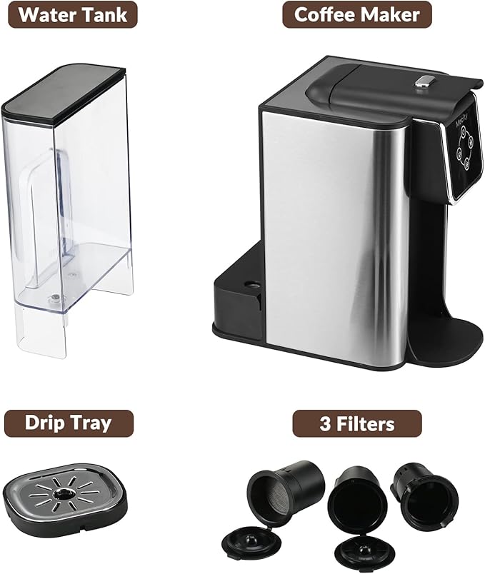 Mecity Coffee Maker 3 in 1 Single Serve Coffee Machine, Compatible with K cup Capsules, Instant Coffee Pot, Tea maker, 6,8,10 Oz Cup, Removable 50 Oz Water Reservoir, 120V 1150W
