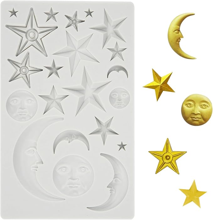 1 Pcs Star,Moon and Sun Silicone Mold for Chocolate, Fondant, Cake Decor and Epoxy DIY