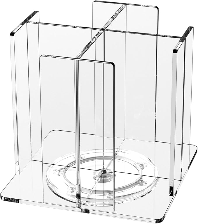 Cup and Lid Holder, 4 Compartment, Square | Rotating Coffee Cup Dispenser Lid Carousel for Restaurant, Buffet, Coffee Station, Bar, Countertop, Clear Acrylic