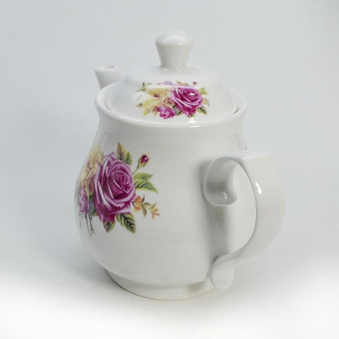 European Style Porcelain Teapot, Coffee Tea Water Pot Vintage Ceramic Kettle (28oz)