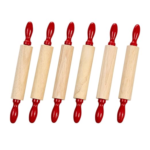 Colorations Natural Wood Rolling Pins, Set of 6, for Kids, Arts & Crafts, 7 Inches x 1 Inch (d), Class Pack, Party Pack, Dough, Clay, Sculpting, 6RP