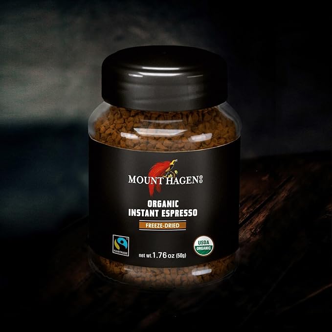Mount Hagen Instant Espresso Coffee 3 Pack, Eco-friendly Organic Espresso Coffee Made From Medium Roast Arabica Beans, Freeze Dried Instant Coffee, Fair-Trade, Kosher [3x1.76oz/50g Jar]