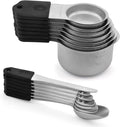 Magnetic Measuring Cups Set, 7 Pieces 18/8 Stainless Steel Stackable Nesting Heavy Duty Metal Measure Cups, Color Silicone Handle Kitchen Tools for Dry and Liquid Ingredients (14, Black)