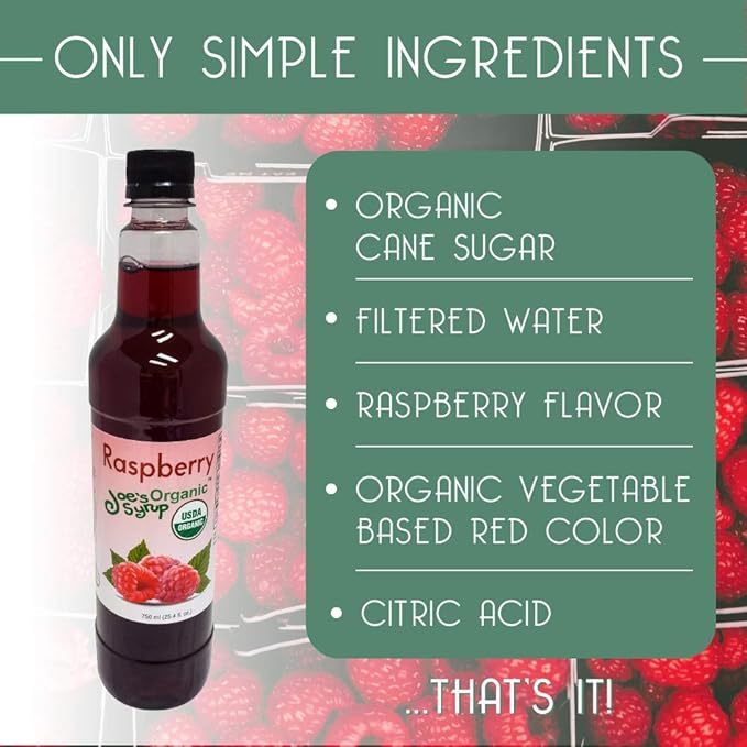 Joe’s Syrup Organic Flavored Syrup, Organic Raspberry, 750 ml (3 Pack)