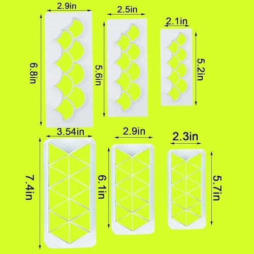12 Pcs Cake Fondant Cutter, Fish Scale Fondant Cutters 4 Size Geometric Biscuit Cutters Cake Decorating Cookie Cutter Cake Border Decorating Tool for Square & Hexagon Cookie Cutters