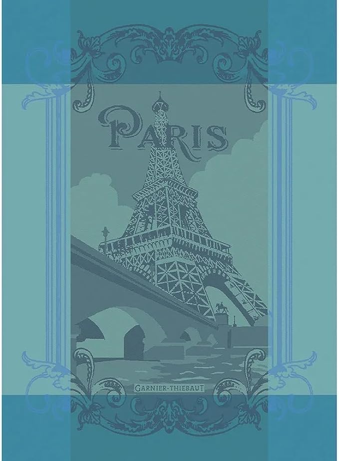 Garnier Thiebaut Paris Seine Turquoise French Kitchen Towel 22"x30", Cotton, Jacquard