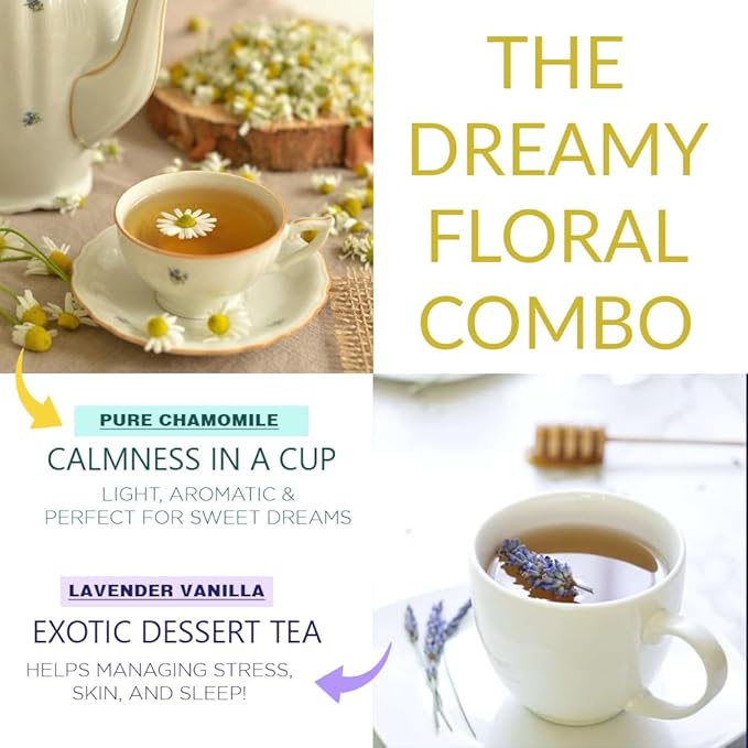 CHAYAM Floral Tea Set | Wellness Herbal Tea Gift Box – Lavender Vanilla (50g) & Pure Chamomile (30g) | Hamper for Mom, Friends & Family | Gift Set Combo
