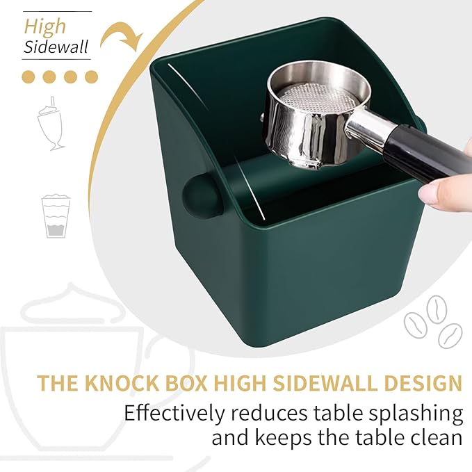 Large Square Knock Box Shock-absorbent Knock Box Espresso with Removable Knock Bar and Non-Slip Base Espresso Accessories for Home/Office (Large Green Knock Box with Tamper Mat)