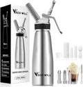 Professional Whipped Cream Dispenser, Durable Aluminum Cream Whipper with 2 Sets of Stainless Steel and Plastic Tips & Cleaning Brush,1-Pint / 500 ML