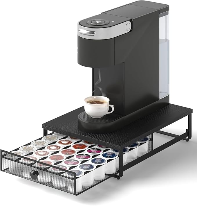 K Cup Organizer, Coffee Pod Holder Drawer, Under Brewer Storage Organizer with Sliding Drawer holds up to 35 K-Cup Pods, No Assembly Needed, Black