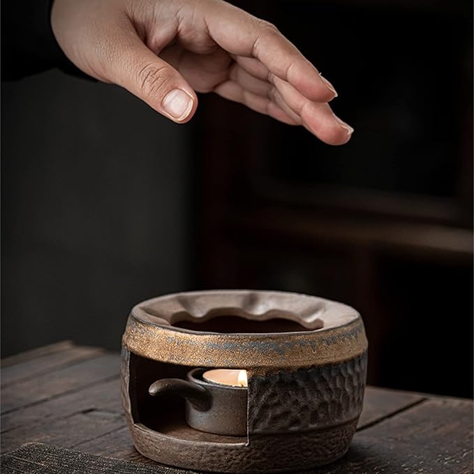 Teapot Warmer Matte Classic Retro Ceramic Universal Tea Warmer Stand Set with Candle Holder Japanese Style for Warming Tea, Coffee and Milk etc.