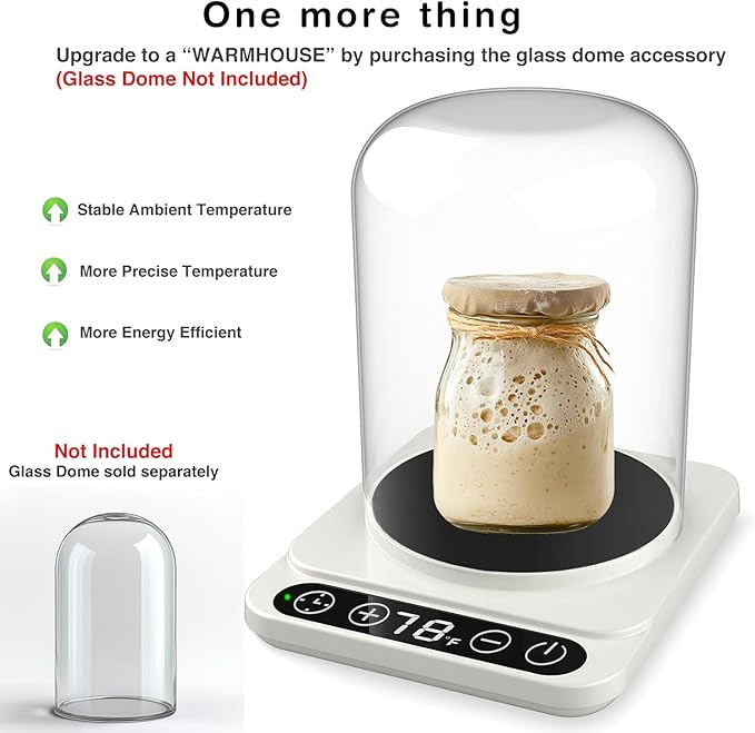 Pro Sourdough Starter Warmer Mat 3.0 – Sourdough Heating Mat Precise 1°F Thermostat (70–100°F), Auto Heating On/Off, 12H Timer, Ideal for Consistent Fermentation in Any Kitchen Basic-BLK