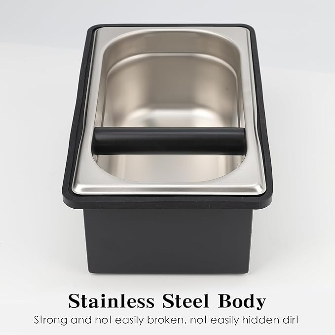 Espresso Knock Box, Stainless Steel Coffee Bag Container, With Steel Bracket And Noise Reducing Rubber Ring (L)