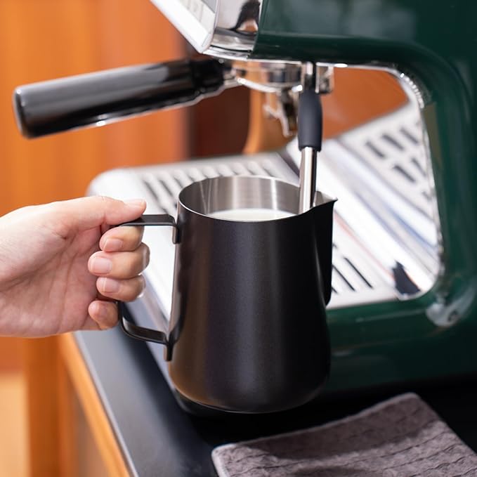 2 Pack Matte Black Milk Frothing Pitcher, 12oz/350ml & 20oz/600ml Espresso Steaming Pitcher, Stainless Steel Milk Frother Steamer Cup, Perfect for Espresso Coffee Cappuccino Latte Art