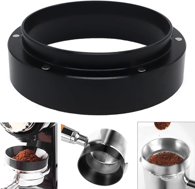 1pc Espresso Dosing Funnel 51/53/58mm Coffee Dosing Ring Aluminum Espresso Distribution Coffee Tool For Home Coffee Bar Shop College Dorm Room Apartment Essential Coffee Accessories (58mm, Black)