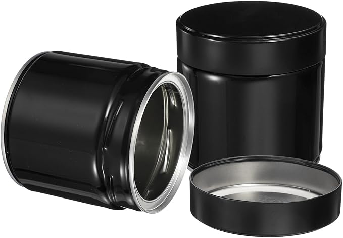 uxcell 2Pcs Round Tea Canisters, 4" x 4" Airtight Metal Tea Containers for Loose Tea, Coffee Beans, Spices - Durable, Compact, and Stylish Storage Tea Tin (Black)