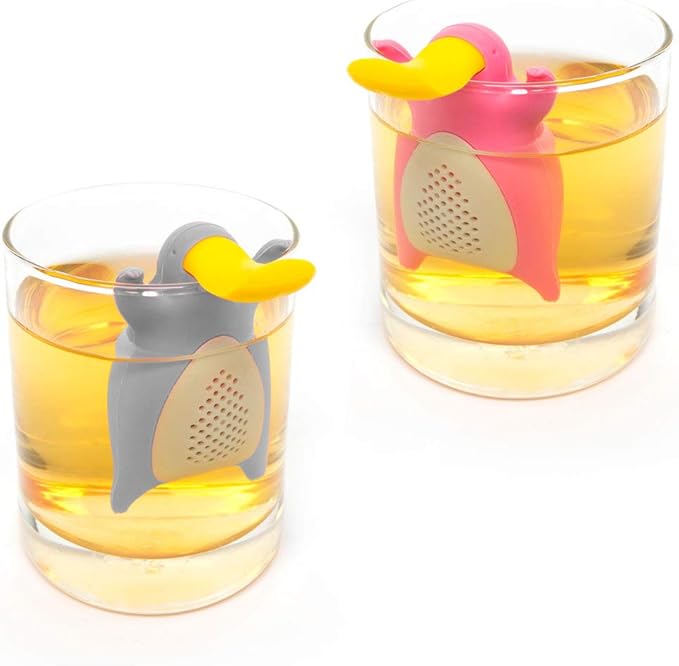 Platypus Tea Infuser Gift Set for Loose Leaf Tea, Cute Tea Steeper Pair in Lovely Gift Box, Ideal Couples Gift, Set of 2, Grey and Pink