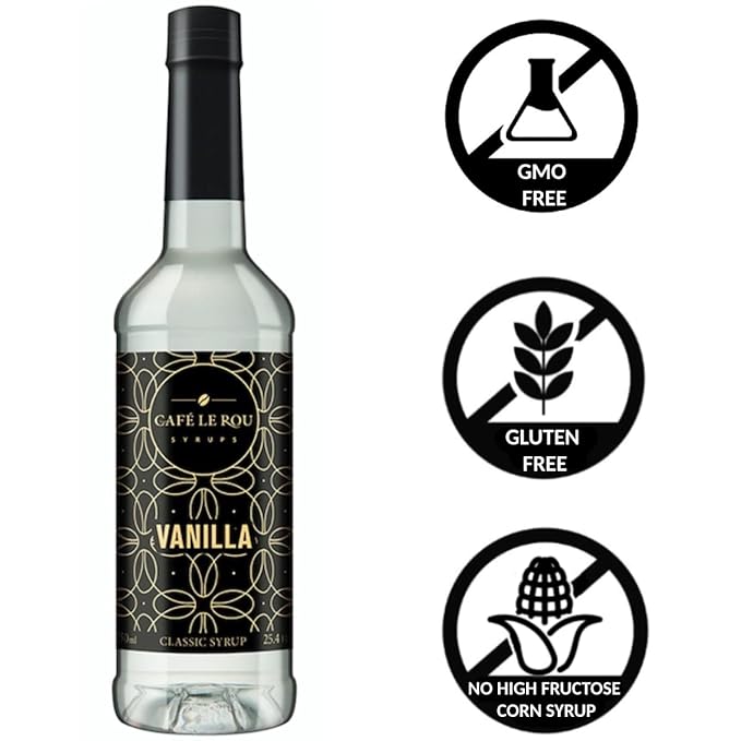 "NEW" Café Le Rou Vanilla Coffee Syrup - 25.4oz Cafe Flavoring Syrup (Vanilla, 2-pack) Includes 2 Coffee Syrup Dispensers Flavoring Syrup for Coffee, Tea and
