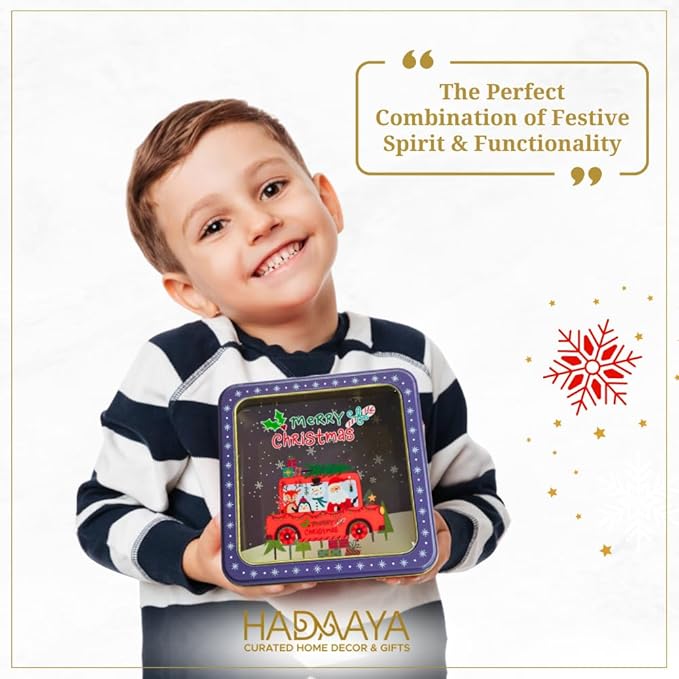 Metal Cookie Tin with Clear Lid – Square Multipurpose Storage Container for Kids' Cookies, Candy, Brownies, Snacks, Chocolate Cake, Crafts – Ideal for Parties & Gift Giving – Blue Snowflake Design