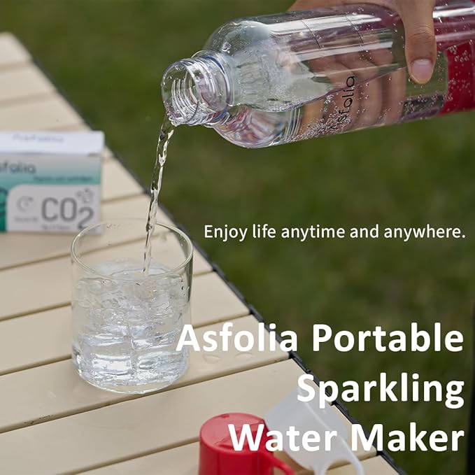 Portable Sparkling Water Maker - Travel Soda Maker for Home & Outdoor, 1L Carbonating Bottle, 10 pcs CO2 Cylinders, Compact Carbonated Water Machine for Flavored Drinks, Soda Machine (Red)