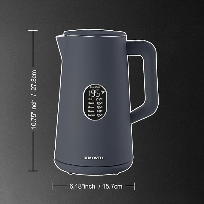 1.5L Electric Kettle Stainless Steel, Double Wall Cool Touch Teapot, Fast Boil,5 Temperature Control, LED Display, Auto Shut-Off, BPA-Free,Keep Warm Function, Ideal for Tea & Coffee,Gray
