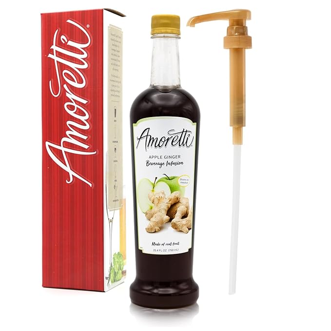 Amoretti - Apple Ginger Beverage Infusion, 94 Servings Per Bottle (750 ml) - Drink Mix & Water Enhancer with Pump for Flavoring Cocktails, Waters, Teas, and other Beverages, Preservative Free