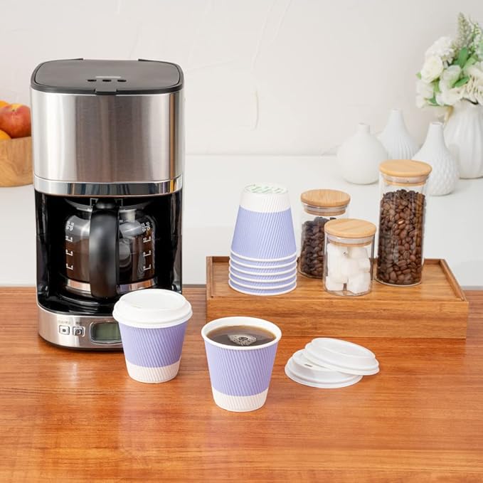 Restaurantware 8 Ounce Double Wall Disposable Coffee Cups, 500 Insulated Light Purple Paper Tumblers with Ripple Wall Design, Lids Sold Separately for Hot Drinks like Tea, Hot Chocolate and More