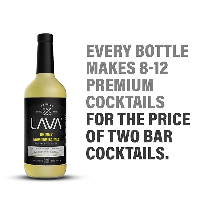 LAVA Premium Skinny Margarita Mix by LAVA Craft Cocktail Co., Low Calorie Margarita Mix Made with Key Lime Juice, Agave, No Artificial Sweeteners, Lots of Flavor and Ready to Use, 1-Liter (33.8oz)