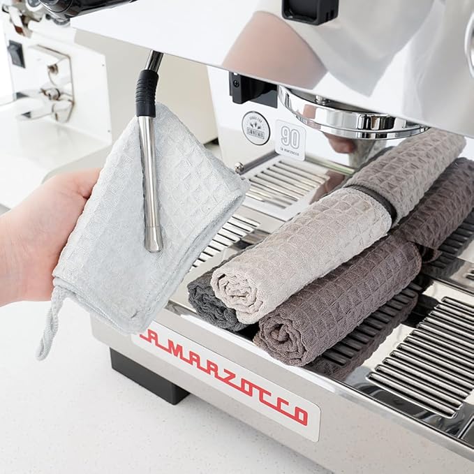 watchget Barista Micro Cloth 10 Pack, Microfiber Barista Cleaning Towels Microfiber Waffle Weave Kitchen Dish Cloth Coffee Bar Towel Coffee Machine Cleaning Cloth, Khaki(12"x12")