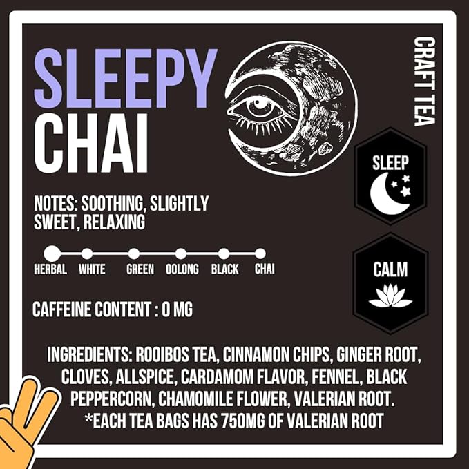 Revival Tea Company Sleepy Chai Tea - Rooibos Chai Tea Red Tea Blend with Valerian Root and Fresh Spiced Chai Flavor - Caffeine Free - 24 Tea Bags