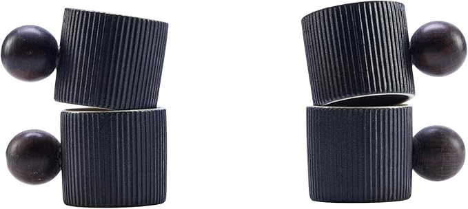 Ceramic Mini Espresso Cups Demitasse Cups with Round Wooden Handle Vertical Stripes Tea Cups (black, 4pcs)