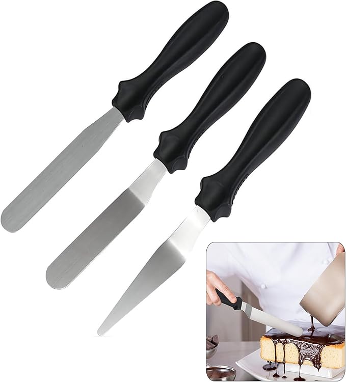 3pcs Small Icing Spatula,Lmoszuak Professional food grade stainless steel cake spatula,with Sturdy & Durable Handle Cake Spatula,Frosting smoother spatulas for cake decorating,Baking(4 inch)