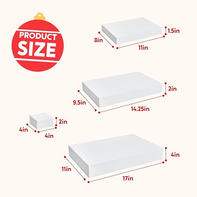 JOYIN 12PCS 17" Christmas Shirt Gift Boxes with Lid for Presents, Extra Large 4" Deep White Paper Box, 4 Assorted Different Size Robe Box for Clothes, Xmas Birthday Holiday Wedding Gift Wrapping Decor