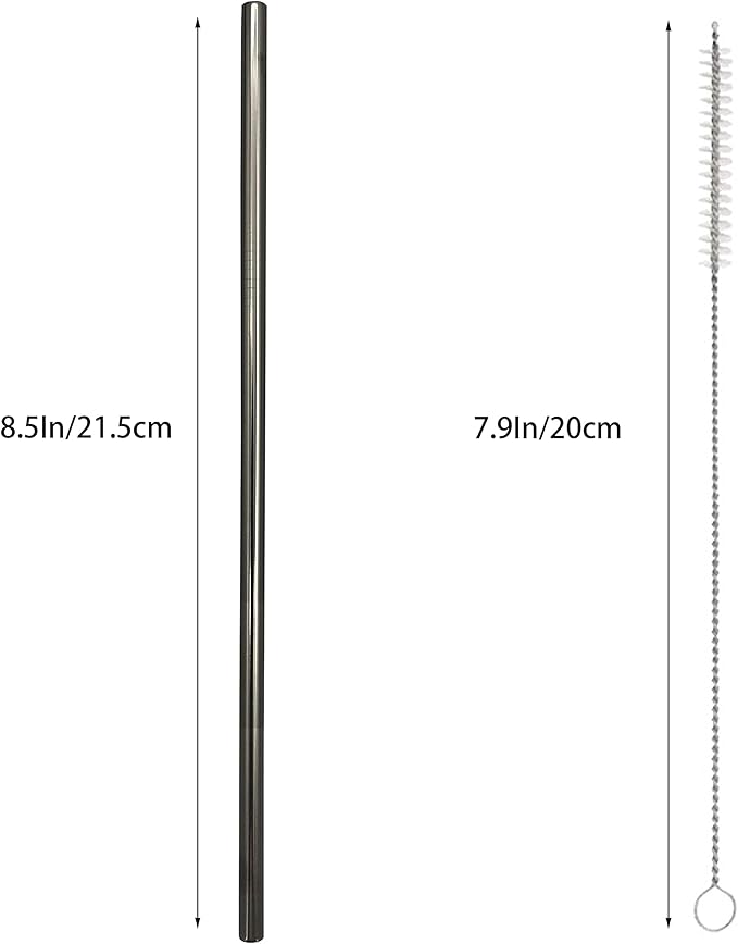 10 Pcs Stainless Steel Straws, Reusable Drinking Straws, Straight Metal Straw Sets with 2 Pcs Cleaning Brushes (8.5 Inch, Black)