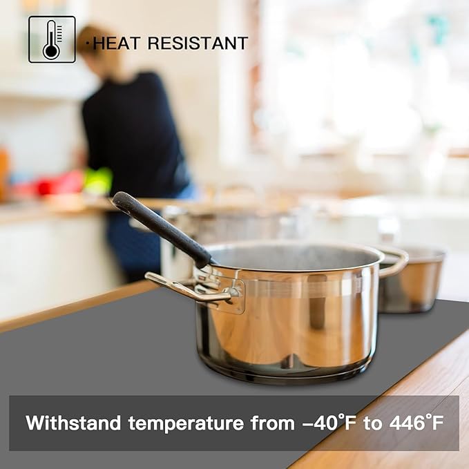 2MM Thick Silicone Countertop Mat, 31.5"x 23.6" Silicone Mats for Kitchen Counter, Nonslip Heat Resistant Mat, Large Kitchen Counter Mats, Waterproof Countertop Protector, Light Gray