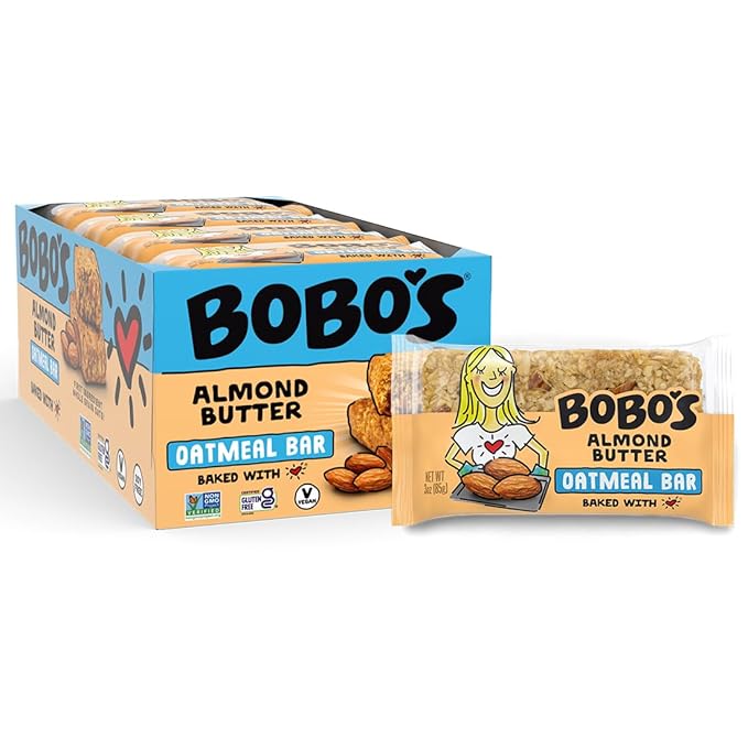 Bobo's Almond Butter Oat Bars, Gluten Free, Non-GMO, Whole Grain Oats, Pack of 12 | Snack Bars | On-the-Go | Made with Simple Ingredients