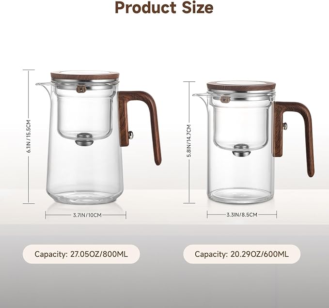 Enchanti Tea Pot, Magic Glass Teapot with Strainer,Magnetic Water Separation with Infuser -800ml/27.1oz