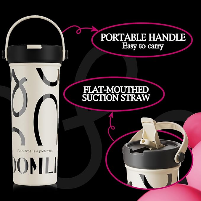 GOOM 20 oz Spill Proof Tumbler with Lid and Straw, Top Handle, Extended Tea Infuser, 6-Layer Insulation 18/10 Stainless Steel, Christmas Gifts for Mom Women Man Her, Teacher Gifts - White